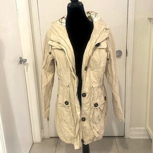 Point Zero (Nicole Benisti) hooded Utility Jacket Cream Tan Size Large